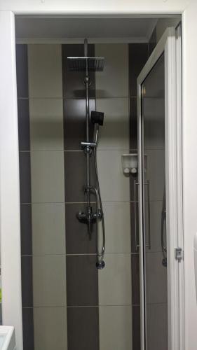 a shower in a bathroom with a glass door at Apartman Mina in Kopaonik