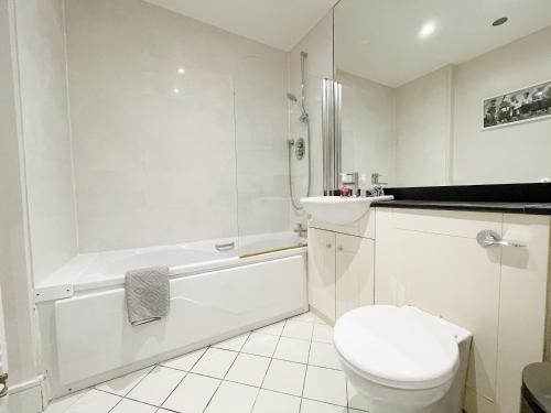 a bathroom with a toilet and a tub and a sink at Boden Heath in Dublin