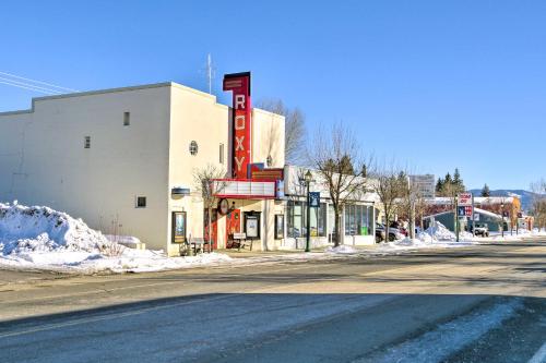 an empty street in front of a building with a theater at Cascade Cabin Hideaway with Views, half Mi to Lake in Cascade