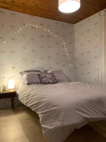 1 dormitorio con 1 cama con luces en la pared en Chez Mima, en Samadet