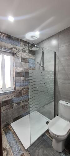 ein Bad mit einem WC und einer Glasdusche in der Unterkunft Il Bejta penthouse in Qala