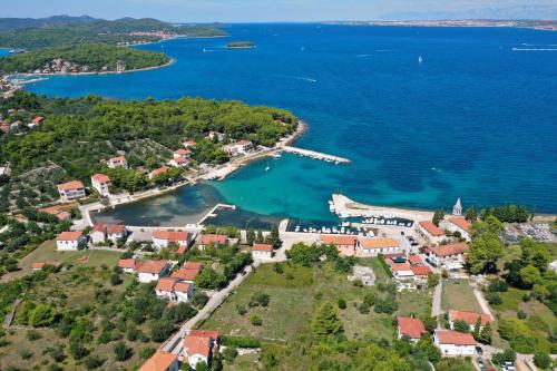 an aerial view of a small island in the water at Apartments Suzana in Ždrelac