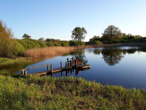a dock in the middle of a lake at Alt Krassow Lakeside Retreat in Krassow