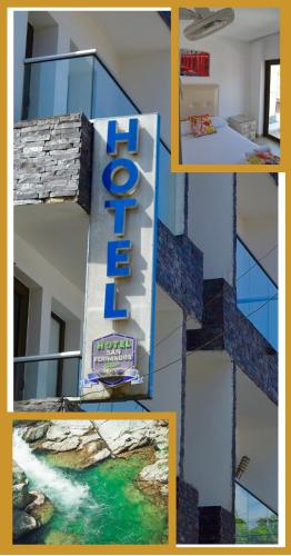 a collage of pictures of a hotel sign with a river at Hotel San Fernandos Plaza in San Rafael