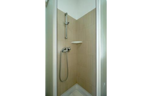 Un baño con ducha con puerta de cristal. en Apartments Irene, en Grožnjan