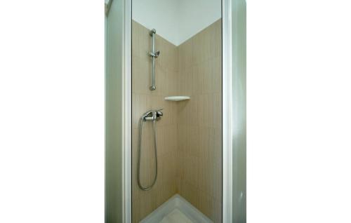 baño con ducha y puerta de cristal en Apartments Irene, en Grožnjan