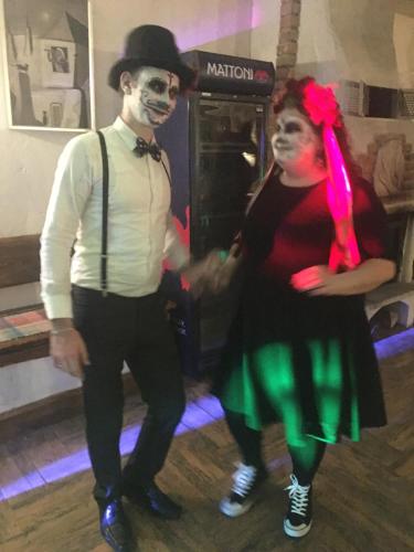 a man and a woman dressed up in zombie costumes at Penzión Turista in Banská Štiavnica