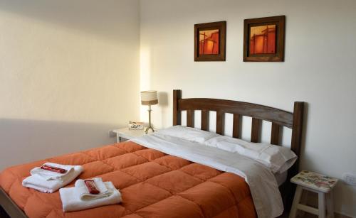 ein Schlafzimmer mit einem Bett mit zwei Handtüchern darauf in der Unterkunft DEPTO KENIA. ALQUILER TEMPORARIO EN SAN FRANCISCO in San Francisco