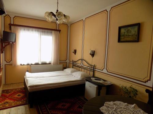 コプリフシティツァにあるDona Guest House - Horse Ridingのベッドルーム(ベッド1台、窓付)
