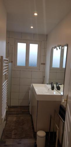 une salle de bain avec un lavabo et un miroir dans l'établissement Au bois flotté d'Eau d'Ange, à Audenge