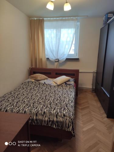 een slaapkamer met een bed en een raam bij Anita Apartament Nowowiejska in Warschau