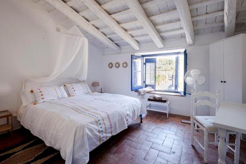 1 dormitorio con cama, escritorio y ventana en Little Vine, en Sant Pere de Ribes