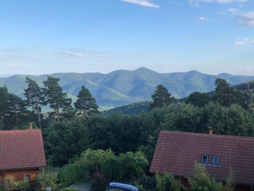 a view of a mountain range with houses and trees at Trois-Épis, vue magnifique in Ammerschwihr