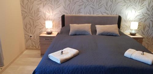 Кровать или кровати в номере Rózsa Apartmanház