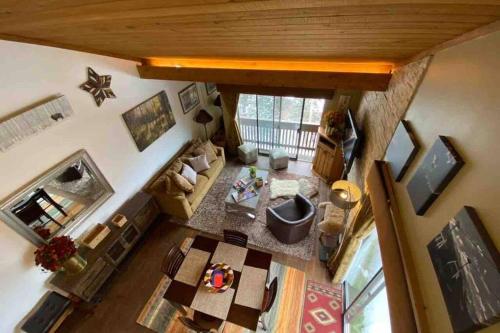 an overhead view of a living room with a couch at Best creek view and mountain view in town. Unbeatable location in Vail