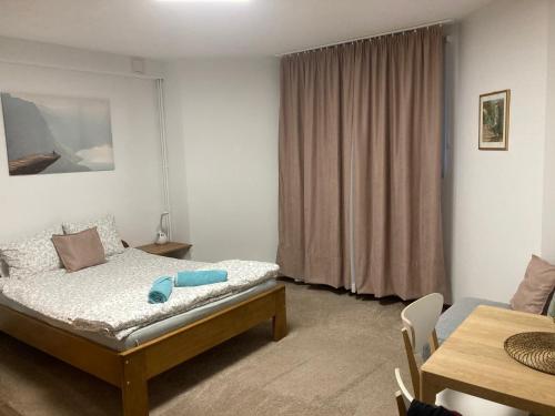 1 dormitorio con cama, sofá y mesa en UNDERGROUND en Bielsko-Biala