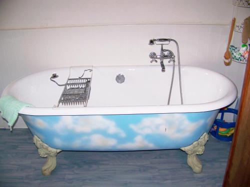 a bath tub with a sky painted on it at Gîte de Charme Robineau Eco-Logis Gironde in Caumont