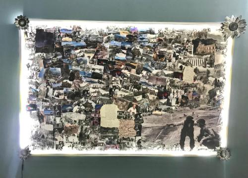 a collaged picture of a man standing on a street at B&B al centro storico in Troina