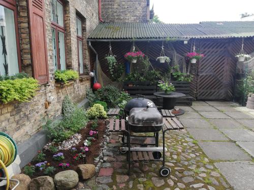 a garden with a grill in a yard at Figaro in Ventspils