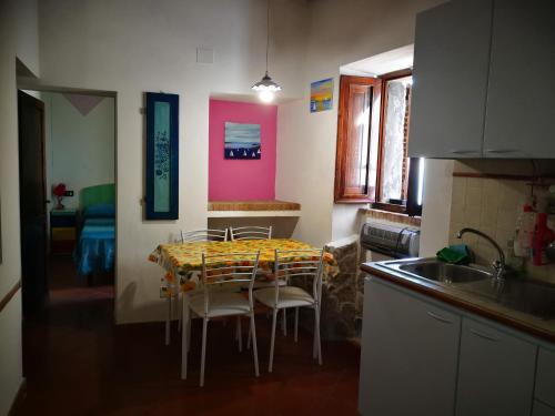 a kitchen with a table and chairs and a sink at ALLOGGIO S.ANNA in Isola del Giglio