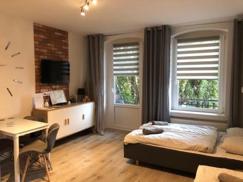 Televízia a/alebo spoločenská miestnosť v ubytovaní Apartament przy Parku Zdrojowym