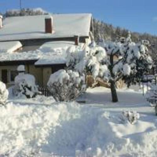 a house covered in snow with a tree at Gîtes Les Grandes Voies - Clé Vacances in Le Ménil
