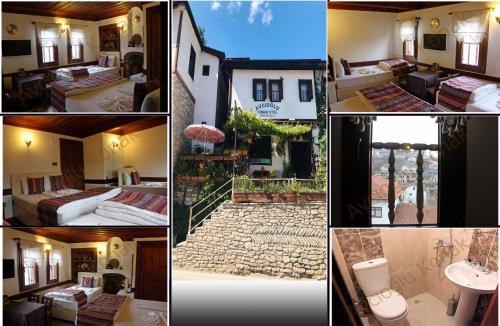 a collage of four pictures of a hotel room at Avcıoğlu Konak Otel in Safranbolu
