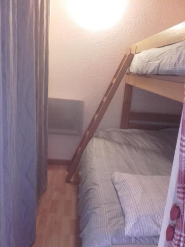 a bunk bed in a room with a ladder to a bunk bed at Larnica in Le Corbier