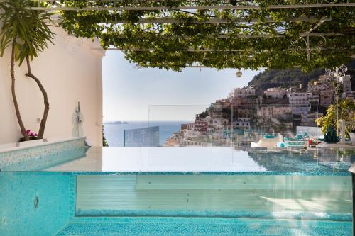 a view from the pool at the villa at Villa Fiorentino in Positano