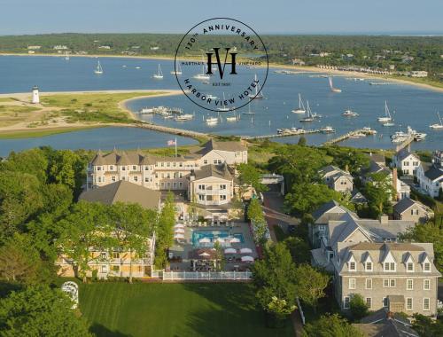 an aerial view of a home with a marina at Harbor View Hotel in Edgartown