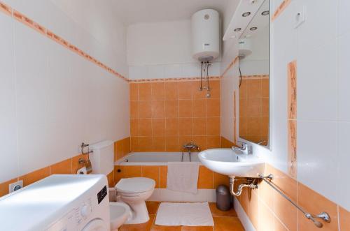 a bathroom with a sink and a toilet and a tub at Apartments Andrijana in Rijeka