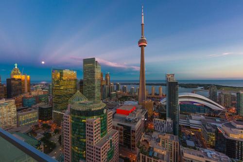 a city skyline at night with the cn tower at Kimpton Saint George Hotel by IHG in Toronto