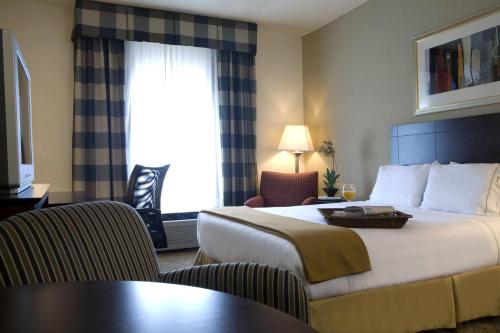 um quarto de hotel com uma cama e uma mesa em Holiday Inn Express Hotel & Suites - Atlanta/Emory University Area, an IHG Hotel em Decatur