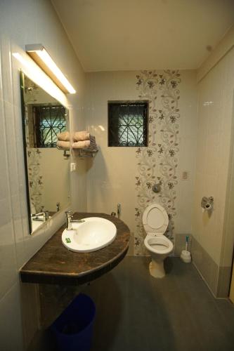 a bathroom with a sink and a toilet at John's Highland Comfort (Guest House) in Majorda