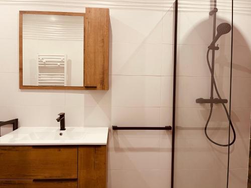 une salle de bain avec un lavabo et une douche dans l'établissement L'Appart'à-G, à Gérardmer