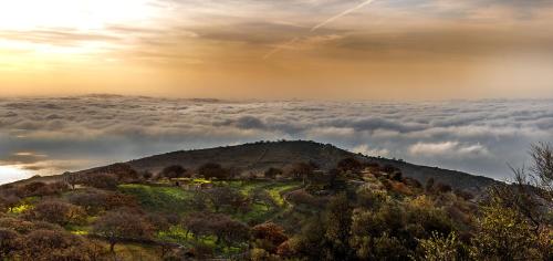 a view of a mountain with a sea of clouds at Under Royal Oaks in Péra Meriá