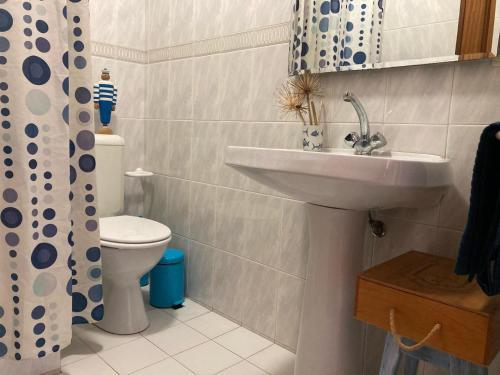 a bathroom with a sink and a toilet at Terraços da Vagueira in Praia da Vagueira