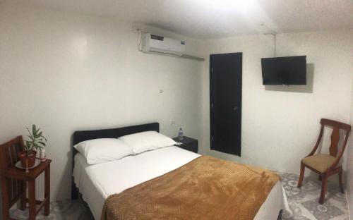 a bedroom with a bed and a tv on the wall at L'Vanna Hotel in Pedernales