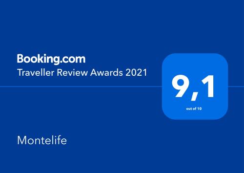 a blue box with the text travel review awards at Montelife in Montevideo