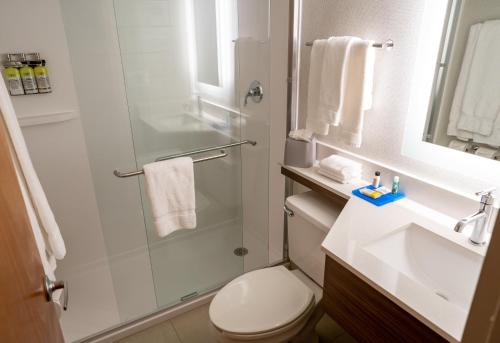 a bathroom with a shower and a toilet and a sink at Holiday Inn Express Boston by IHG in Boston