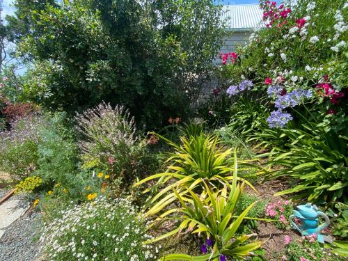 a garden with many different flowers and plants at Willow Cabin in Beechmont
