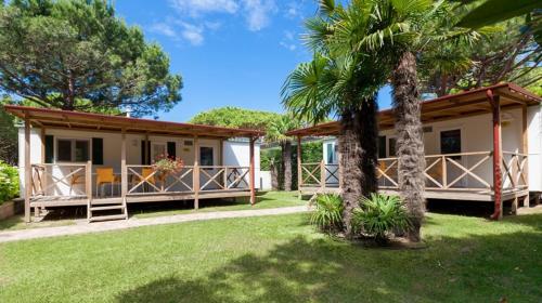 a house with a palm tree in front of it at Ca' Pasquali Village in Cavallino-Treporti