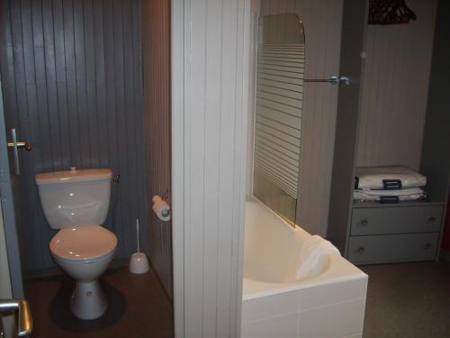 a bathroom with a toilet and a bath tub at The Originals Access, Hôtel Arum, Remiremont in Remiremont