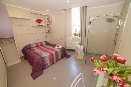 a bedroom with a bed and a shower in it at B&B Lamezia Terme in Lamezia Terme