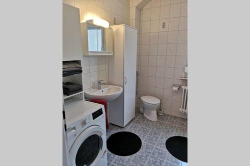 a small bathroom with a sink and a toilet at Ingrid`s Ferienwohnung in Röthenbach an der Pegnitz
