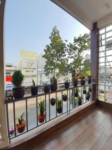 a balcony with a bunch of potted plants on it at Homestay Khoa Chaudoc in Chau Doc
