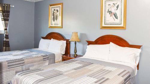a hotel room with two beds and a lamp at Magnuson Hotel Extended Stay Canton Ohio in Lake Cable
