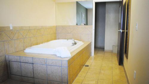 a bathroom with a bath tub with a sink at Magnuson Hotel Commerce in Commerce