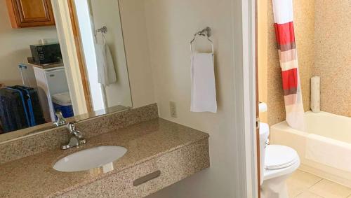 布魯斯堡的住宿－Relax Inn Bloomsburg，一间带水槽、卫生间和镜子的浴室