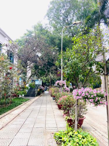 a sidewalk with flowers and plants on it at Khách sạn Công Đoàn Quảng Bá in Hanoi